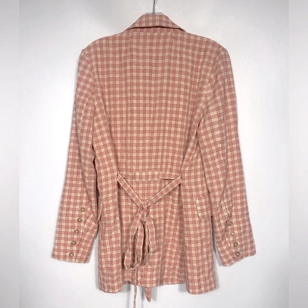NEW Free People Olivia Gingham Blazer Size S Cream/Pink